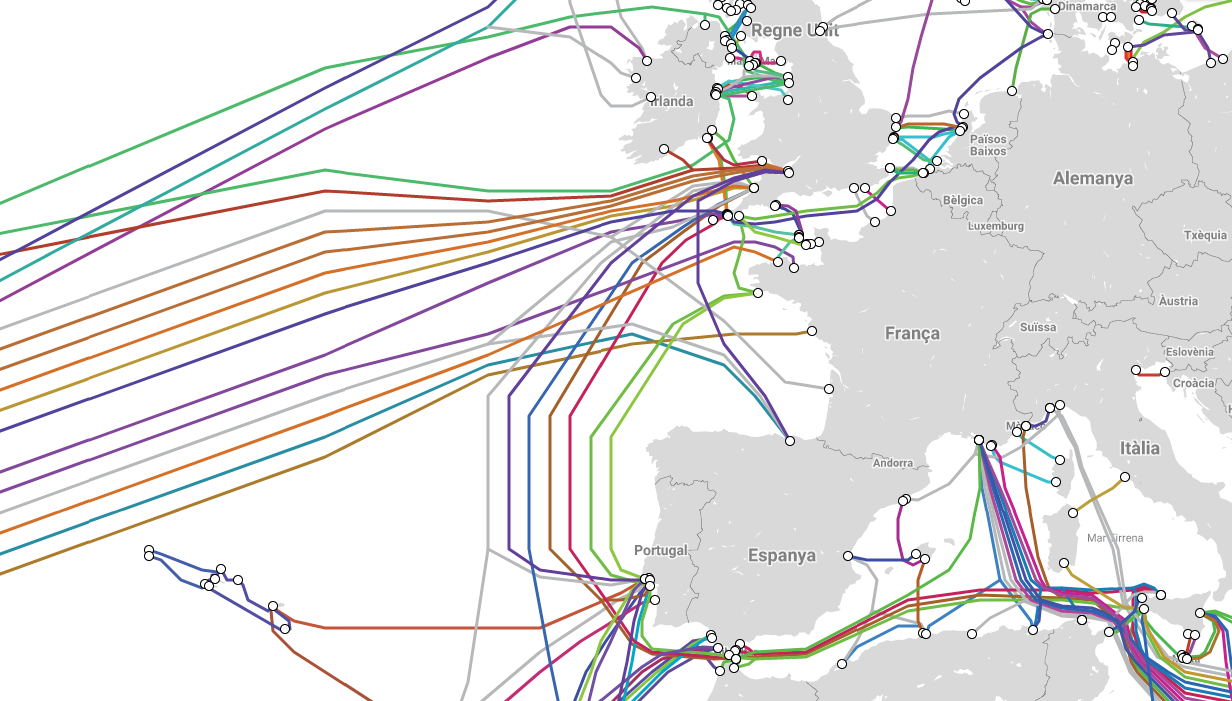 mapa de cables submarins europeus mirant cap a amèrica