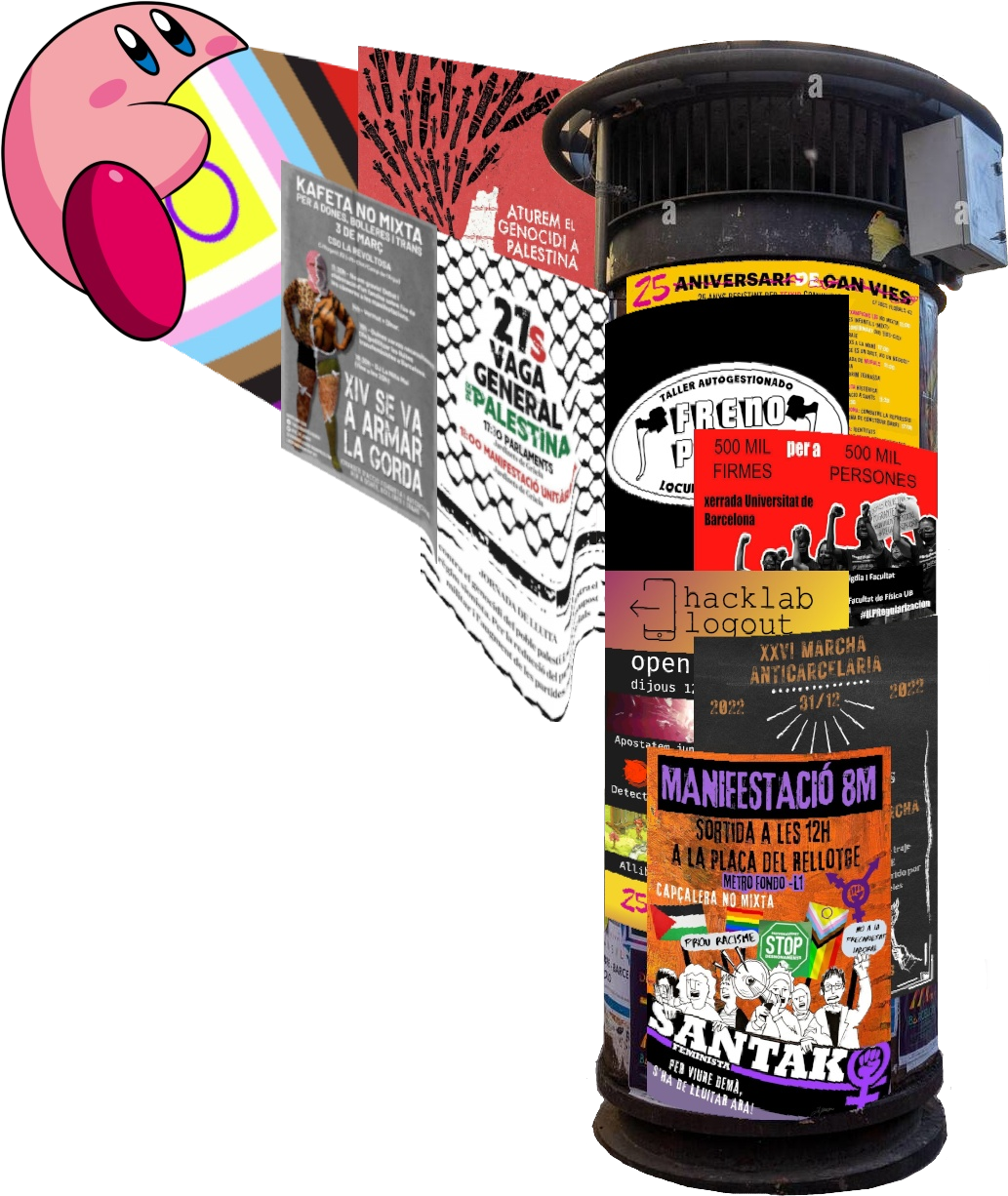 pirulo amb cartells de convocatòries