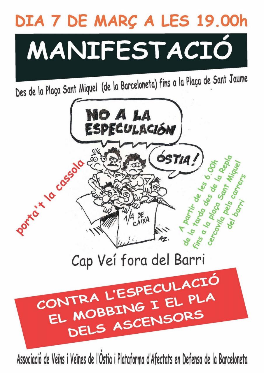 Manifestació el dia 7 de març a La Barceloneta Manifestació el dia 7 de març a La Barceloneta